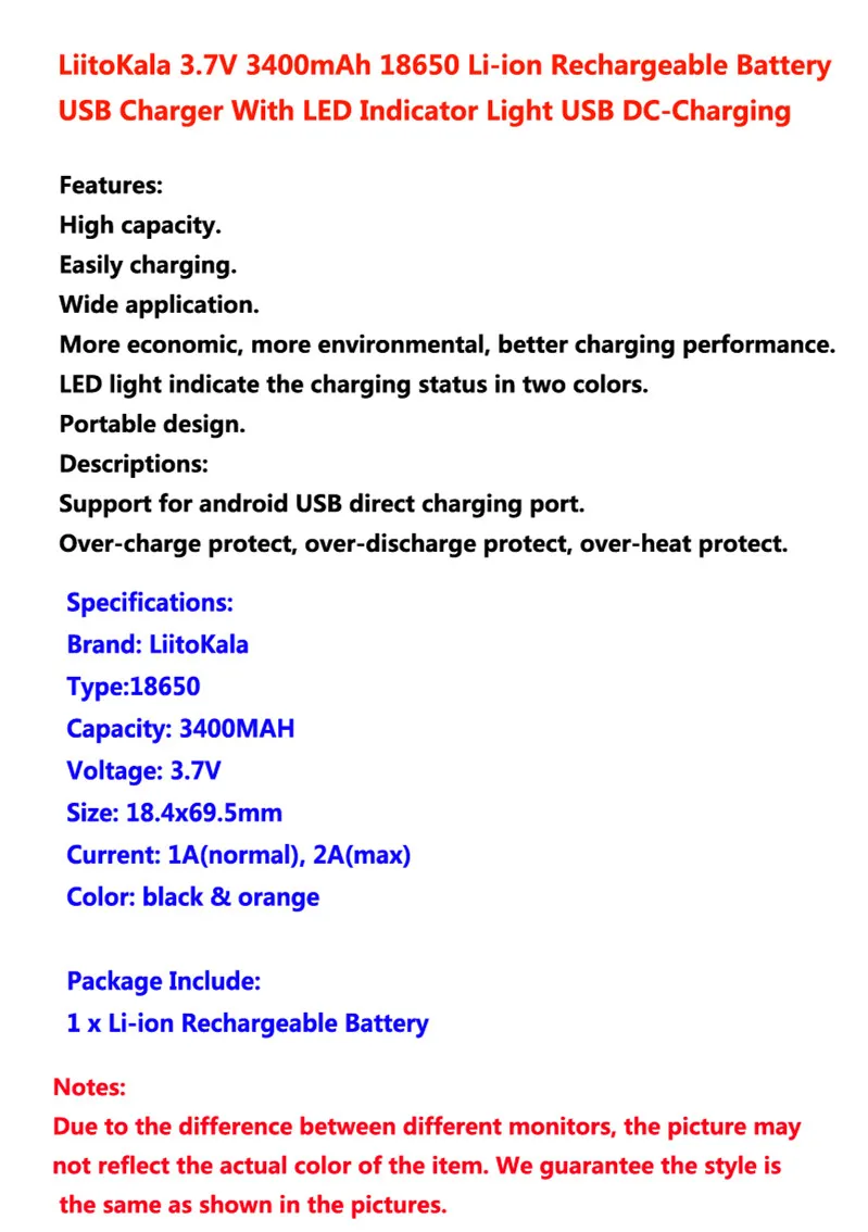 LiitoKala для Panasonic USB-34B 3,7 в 18650 3400 мАч литий-ионная USB аккумуляторная батарея с Светодиодный индикатор светильник DC-зарядка