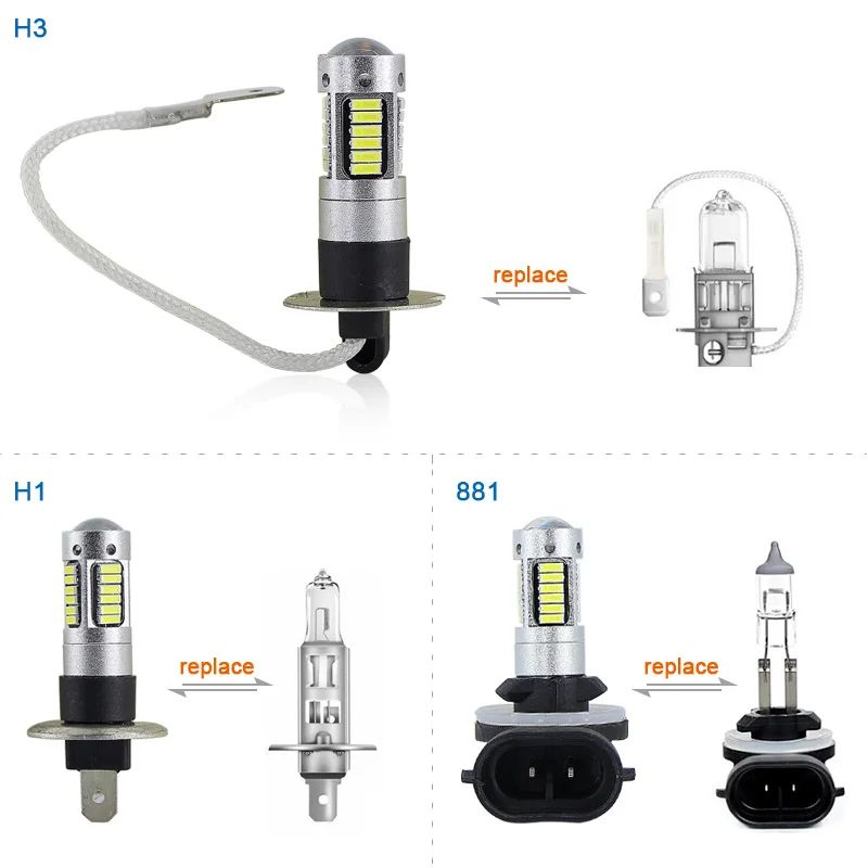 SAARMAT 2 * Высокая мощность 6000K белый 30 SMD 4014 881 889 H27 H1 H3 светодиодный ные Сменные лампы