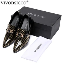 VIVODSICCO/Мужские модельные туфли в британском стиле; деловая обувь из натуральной кожи; свадебные туфли-оксфорды с острым носком из лакированной кожи
