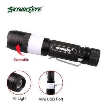 

SKYWOLFEYE 6 Modes T6 500LM Tactical 2 led Torch Zoomable LED Flashlight Torch Camping Light + 5000mAh 18650 Battery