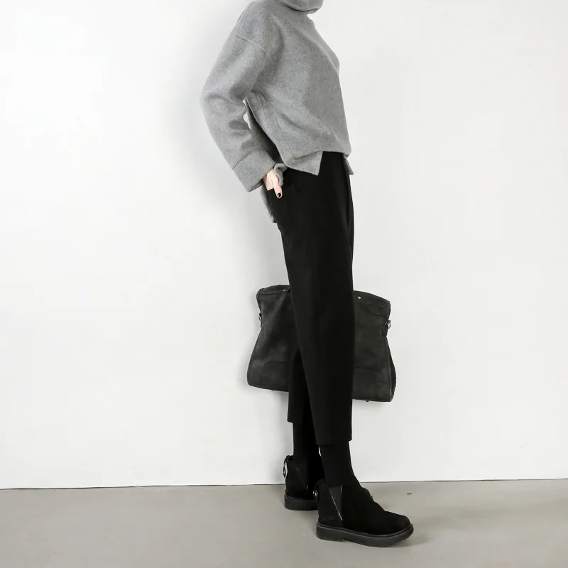 Monbeeph Womens Blue black White Blend Hole Loose Harem