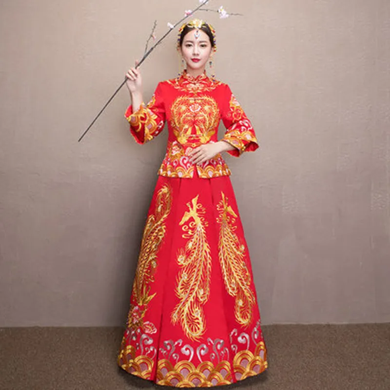 

Traditional Chinese Clothes For Women Dragon Phoenix Clothing Oriental Wedding Gowns Plus Size Evening Dress Embroidery Qipao