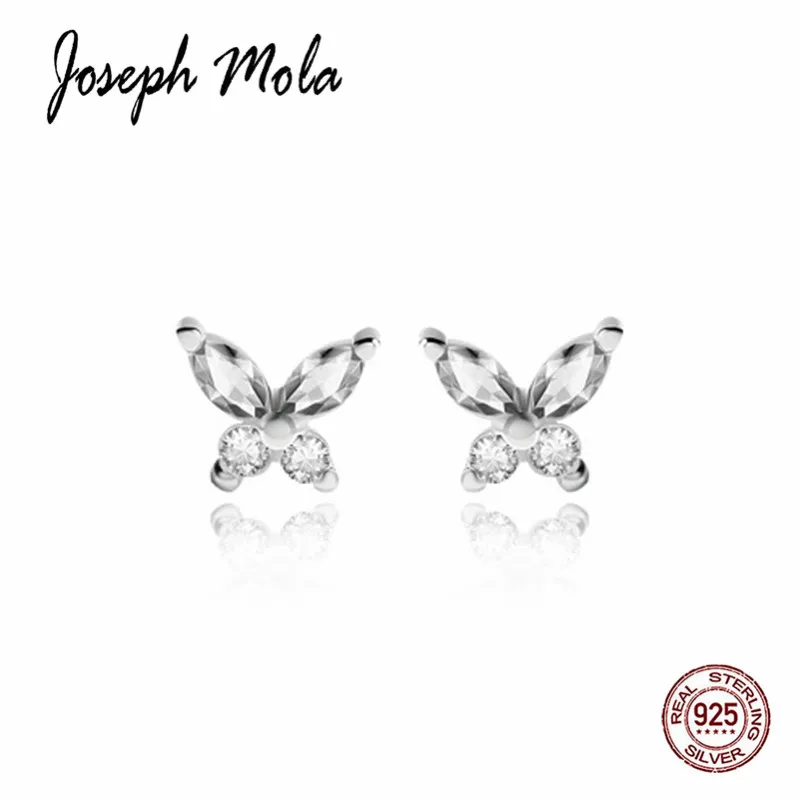 Joseph Mola 925 пробы серебряные милые маленькие бабочки серьги с цирконием кубической