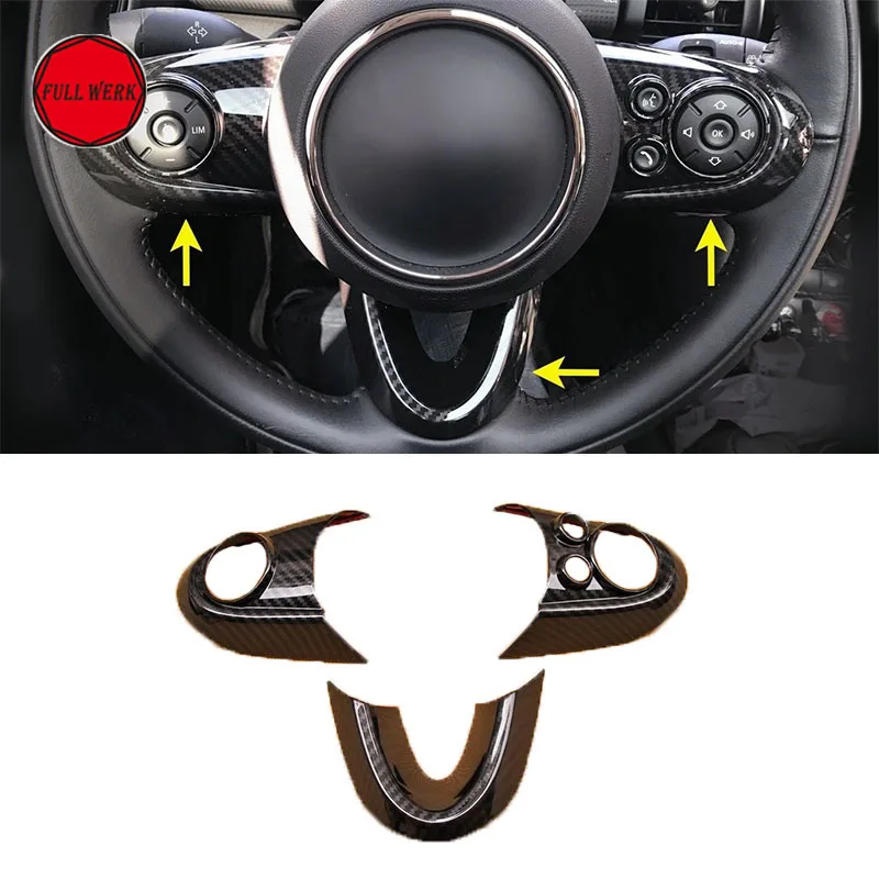 

Set of 3pcs ABS Steering Wheel Trim Cover Frame Sticker for F54 F55 F56 F60 Mini Cooper Decor with Carbon Fiber Texture Acce