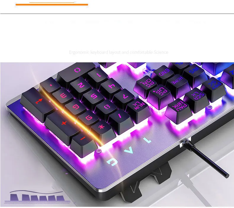 Игровая клавиатура 104 Keycaps RGB с подсветкой Водонепроницаемая Бесшумная клавиатура компьютерная игровая USB Проводная для настольного ноутбука
