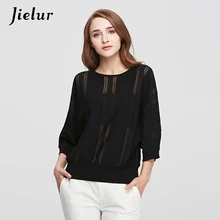 Jielur новая весенняя Европейская перспективная футболка женские пуловеры летучая мышь рукав чистый цвет женские трикотажные футболки Свободный тонкий трикотаж