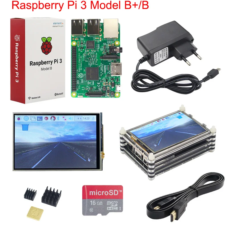 

Raspberry Pi 3 Model B+ Starter Kit + 3.5 inch Touchscreen + 16 32GB SD Card + Power Supply + Heatsinks + 9-layer Acrylic Case