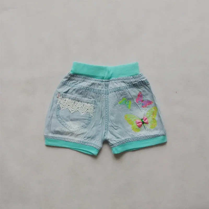 Розничная ; Детская летняя одежда; джинсовые шорты для девочек; С Рисунком бабочки; для маленьких девочек; LKC049 - Цвет: Небесно-голубой