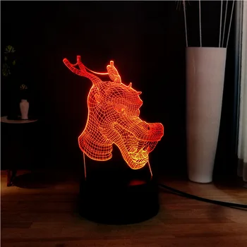 

Illusion 3D Animal Dragon Head 7 Color Change Lava LED DEC Room RGB USB Luster Table Night Mood Light Holiday Birthday Kids Gift