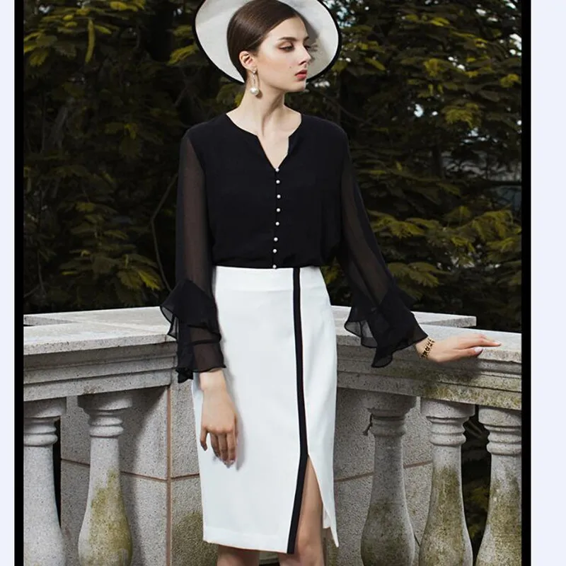 Vrouwen Pakken Kantoor Dame Ol Twee Stukken Set Elegante Blouse Tops En Midi Rokken 2020 Vrouwelijke Outfits Business Werkkleding kleding Vrouwen Pakken Kantoor Dame Ol Twee Stukken Set Elegante Blouse Tops En Midi Rokken 2020 Vrouwelijke Outfits Business Werkkleding kleding