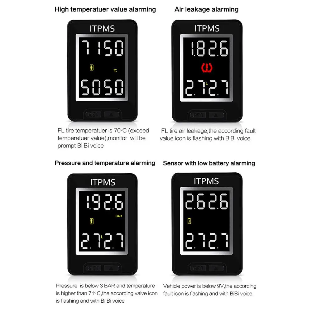 CAREUD U912 TPMS беспроводная автомобильная система контроля давления в шинах с 4 внешними датчиками, встроенный жк-монитор только для Toyota