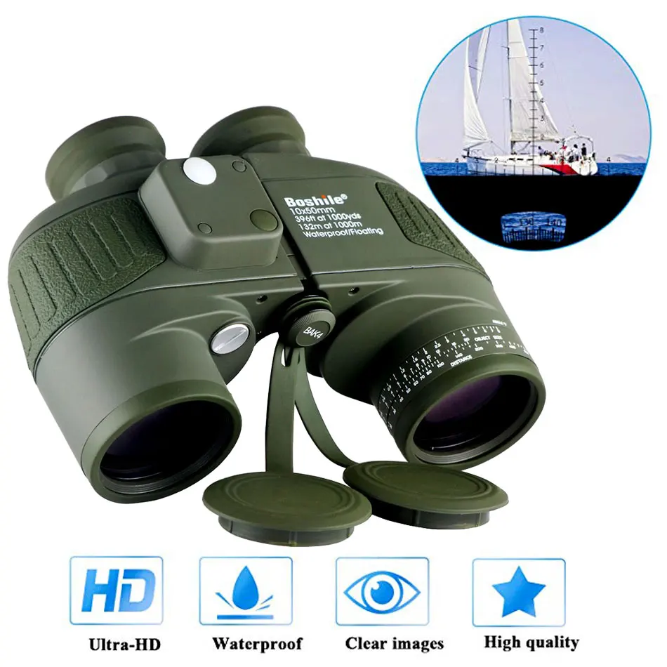 Binóculos à Prova Binocular com Rangefinder e Bússola Dmilitary Água Militar Boshile Marinha Telescópio Totalmente Multi-revestido Lente Bak4 10×50