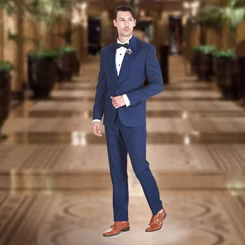 

2017 Latest Coat Pant Designs Navy Blue Men Suit Slim Fit 2 Piece Tuxedo Custom Blazer Groom Prom Wedding Suits Terno Masculino