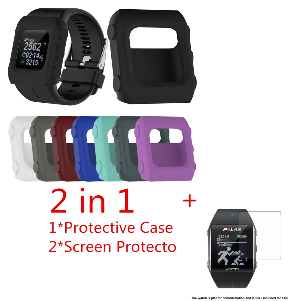

2 in1Anti Scratch Protection Slim Silicone Protective Case for Polar V800 +2x Clear LCD Screen Protector soft Cover Smart Watch