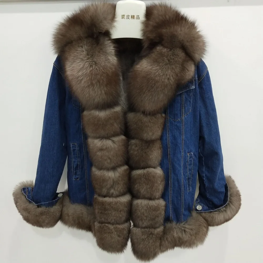 New brand Real Fur Real Rex Rabbit Fur Lining Women Winter Genuine Fox Fur Collar   Jacket Woman Warm Coat long puffer coat womens