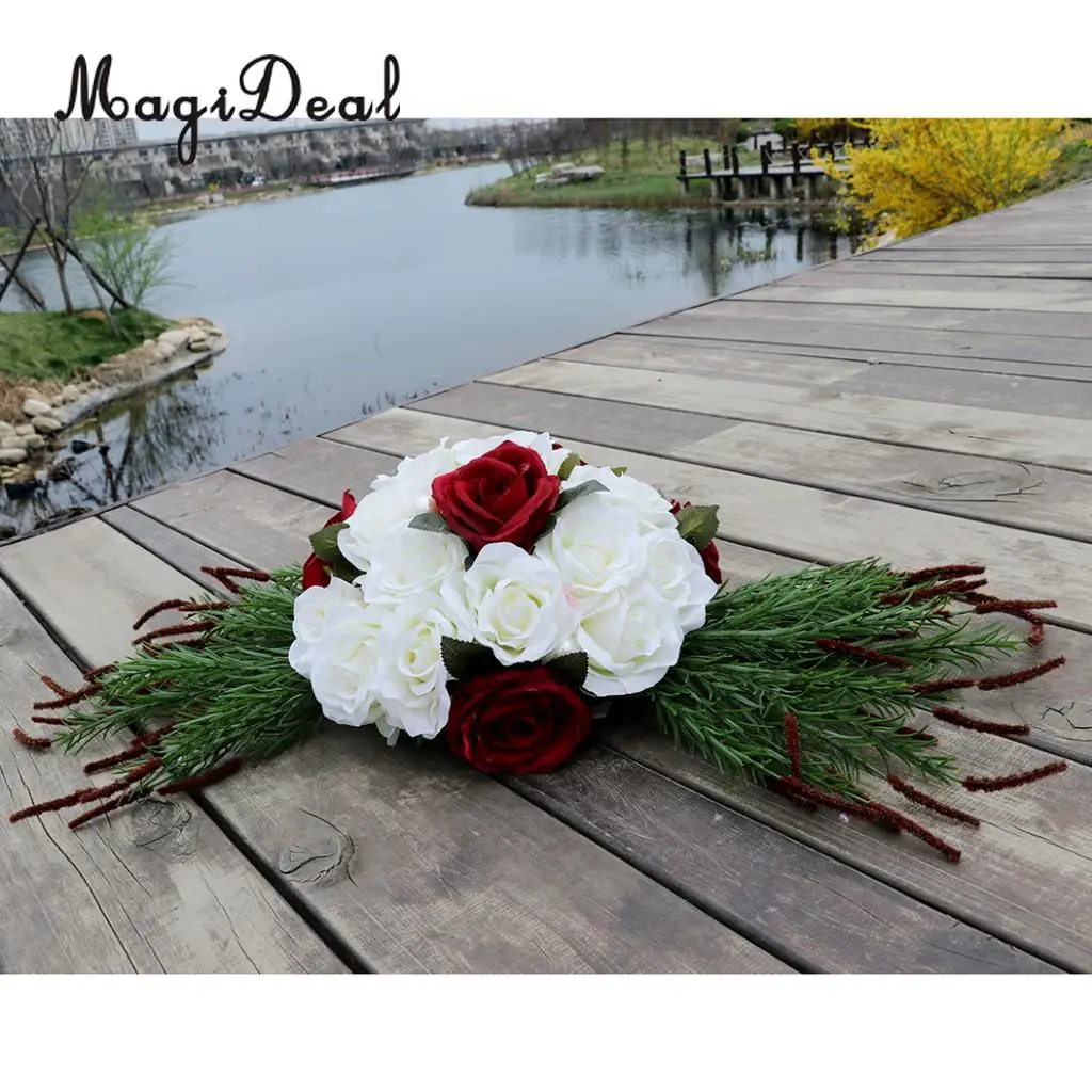 MagiDeal 12pcs/Set Wedding Car Decorations Kit DIY Artificial Silk Flower Ribbon Bows Car Roof Door Mirror Wedding Supplier