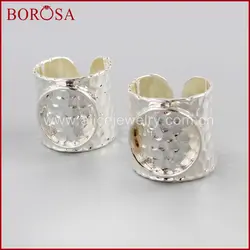 BOROSA 10/20 шт. серебристый Цвет латунь круглый основа для кольца База Модные металлические кольца настройки для Druzy драгоценными камнями