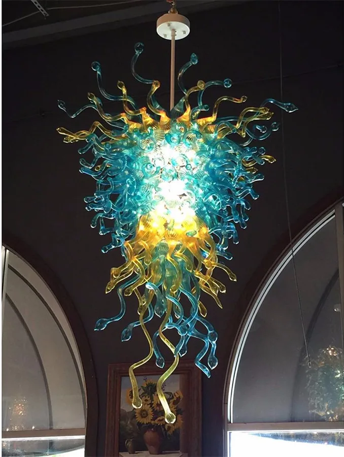 Now Trending Handmade Blown Glass Chandelier Blue and Amber Color Art Lighting for Home Hotel Lobby Decor | Лампы и освещение