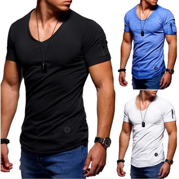 

Zipper Short Sleeve Tshirt Men Tops Tees V Neck Slim Fit T-Shirt Male Casual Summer Tshirt Camisetas Plus Size S-5XL