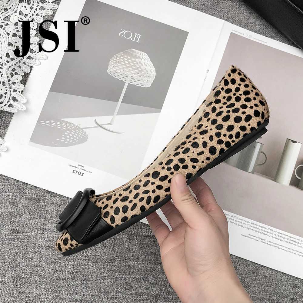 

JSI Basic Round Toe Women's Flats Light High Quality Comfortable Leopard Shoes Leisure Slip On Party Soft Horsehair Flats JO82