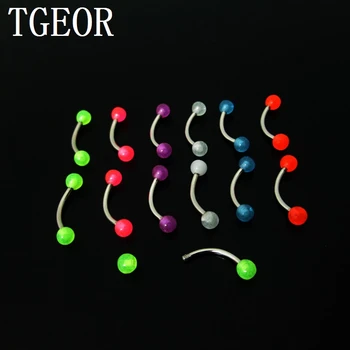 

free shipping 1 Pair 16G glow in the dark spike carved barbell colors piercing stainless steel and acrylic piercing eyebrow ring