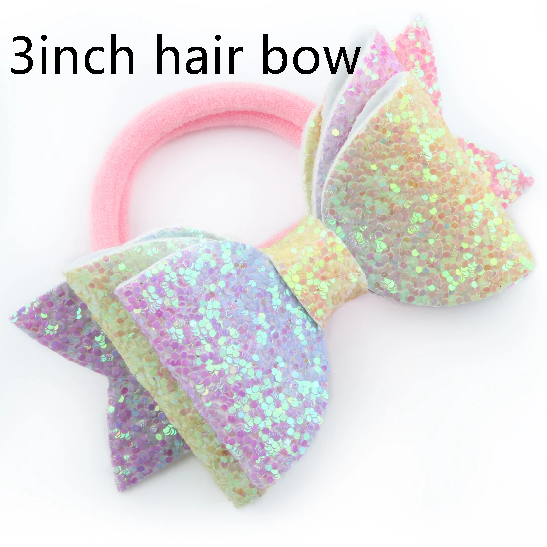 1 PC Child Hair Bow Tie Elastic Hair Band Glitter Hairbow Rope Rainbow Sequin Sparkly 3 Inch Bows Mermaid Girls Sweet Headwear - Цвет: three layers-7