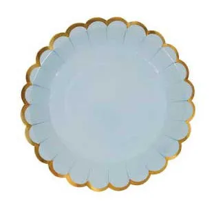 Конфетный цвет с золотыми столовыми приборами, бумажные тарелки, пастельные салфетки для стаканчиков, шары в виде макаруна на день рождения, детский душ, Свадебный декор - Цвет: 8 Blue 7inch Plate