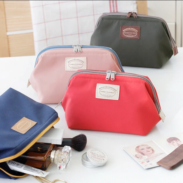 Fashion Cosmetic Bag Women Waterproof Nylon Wash Bags Metal Frame Case