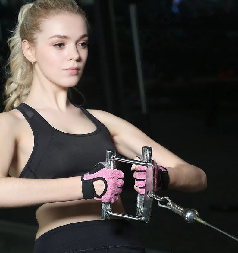 Летние Женская одежда для фитнеса, спорта перчатки тонкие половина пальца тренажерный зал Йога для тяжелой атлетики, бодибилдинга дышащий