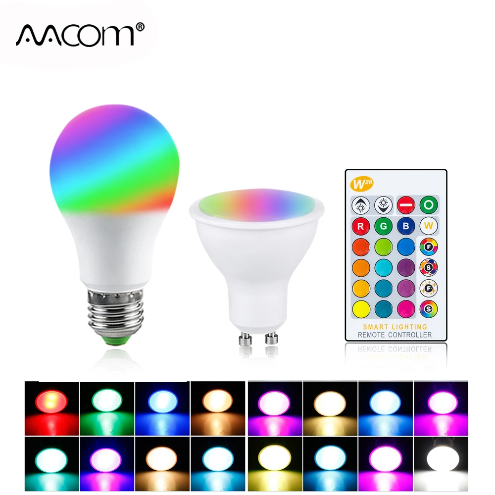 RGB Светодиодная лампа E27 GU10 5 Вт 10 15 с регулируемой яркостью многоцветная сменная