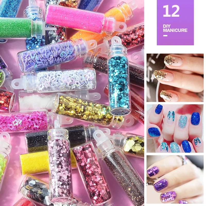 12Colors Shiny Nail Glitter Powder Ultra-thin Nail Sequin Set 3d Hollow Acrylic Flakes For DIY Nails Design Manicure Decorations