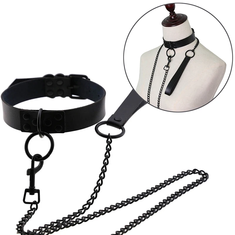 

Women Leather Choker Collar Goth Punk Choker Chain Silver Color Harajuku Collar Sexy Vegan Chocker Bandage Jewelry