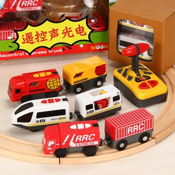 

Remote Control RC Electric Small Train Toys Set Connected with Wooden Railway Track Interesting Track Car Present for Children