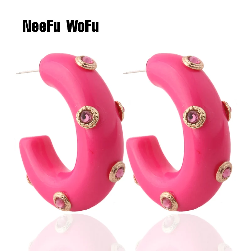 

NeeFuWoFu Resin ear hoop earrings woman bohemian big earrings jewelry Geometry Big Circle Tortoiseshell Acetate wholesale