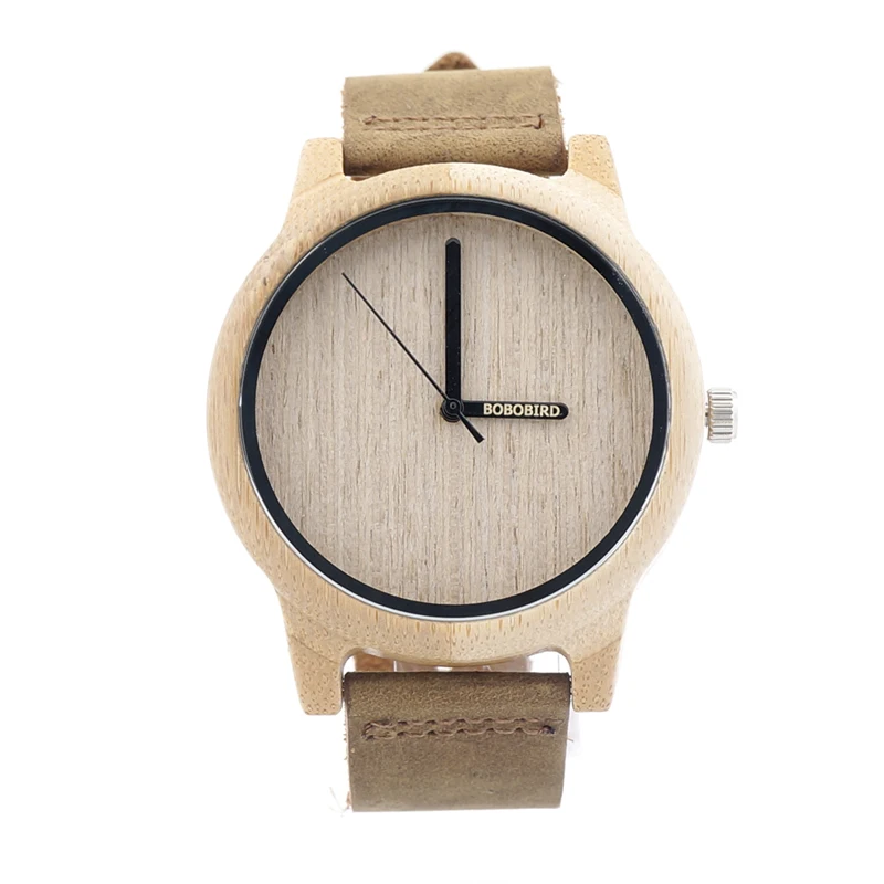 BOBO BIRD V-A22 Bamboo Wooden Quartz Watch Mens Luxury Brand Leather Watch Logo Silk-Screen on Hour Hand erkek kol saati