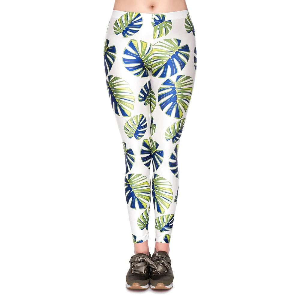 New Women Leggings White background plant leaf pattern Printing Fitness