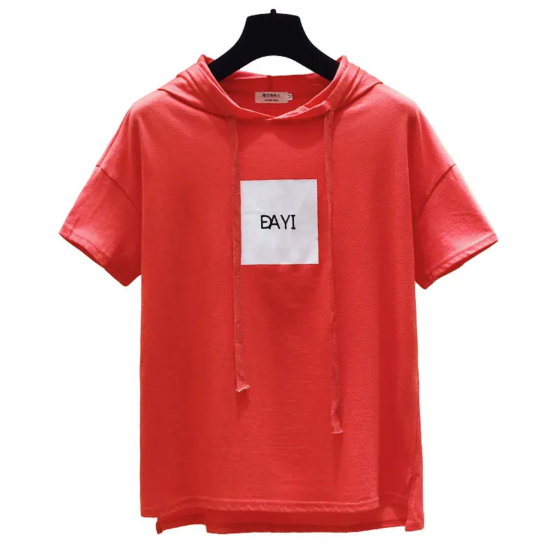 

Plus Size Solid T Shirt Women Hooded Neck Casual Summer Tops 2019 New Arrival T Shirt Womens Camiseta Mujer