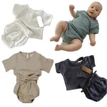 Коллекция года, летние модные детские комплекты для девочек и мальчиков льняные повседневные комплекты топы+ шорты милая детская одежда для малышей, комплекты