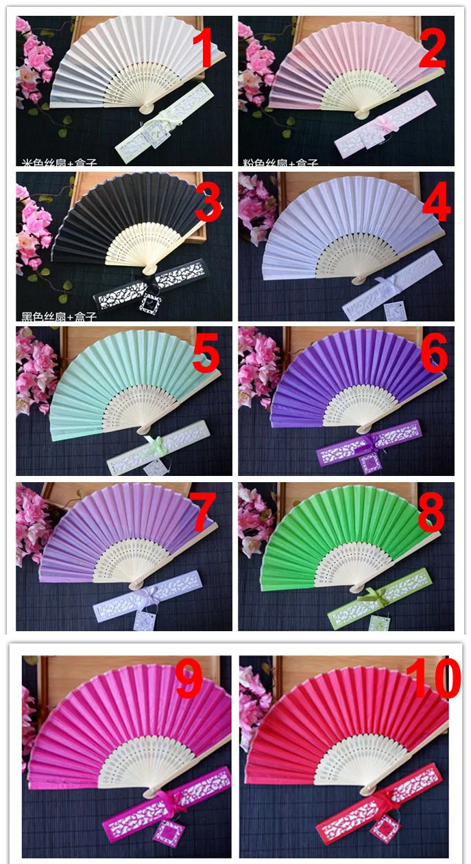 30 pcs/lot Personalized Luxurious Silk Fold hand Fan in Elegant Laser-Cut Gift Box+Party Favors/wedding Gifts+printing