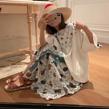 LANMREM летняя новая модная повседневная женская Свободная джинсовая юбка с тропическим принтом TC094