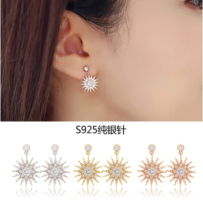 

2017 New arrival hot sell fashion shiny sunflower 925 sterling silver female stud earrings Christmas gift anti-allergic