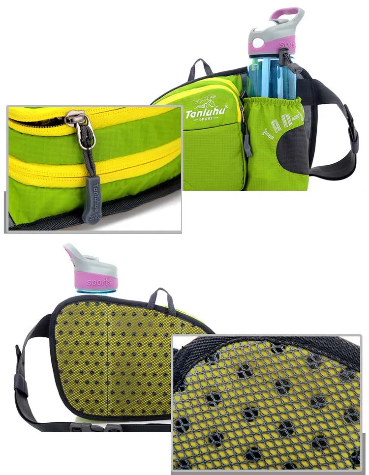 Outdoor pockets sports waterproof waist bag men women kettle water bottle pockets chest running camping hiking bag