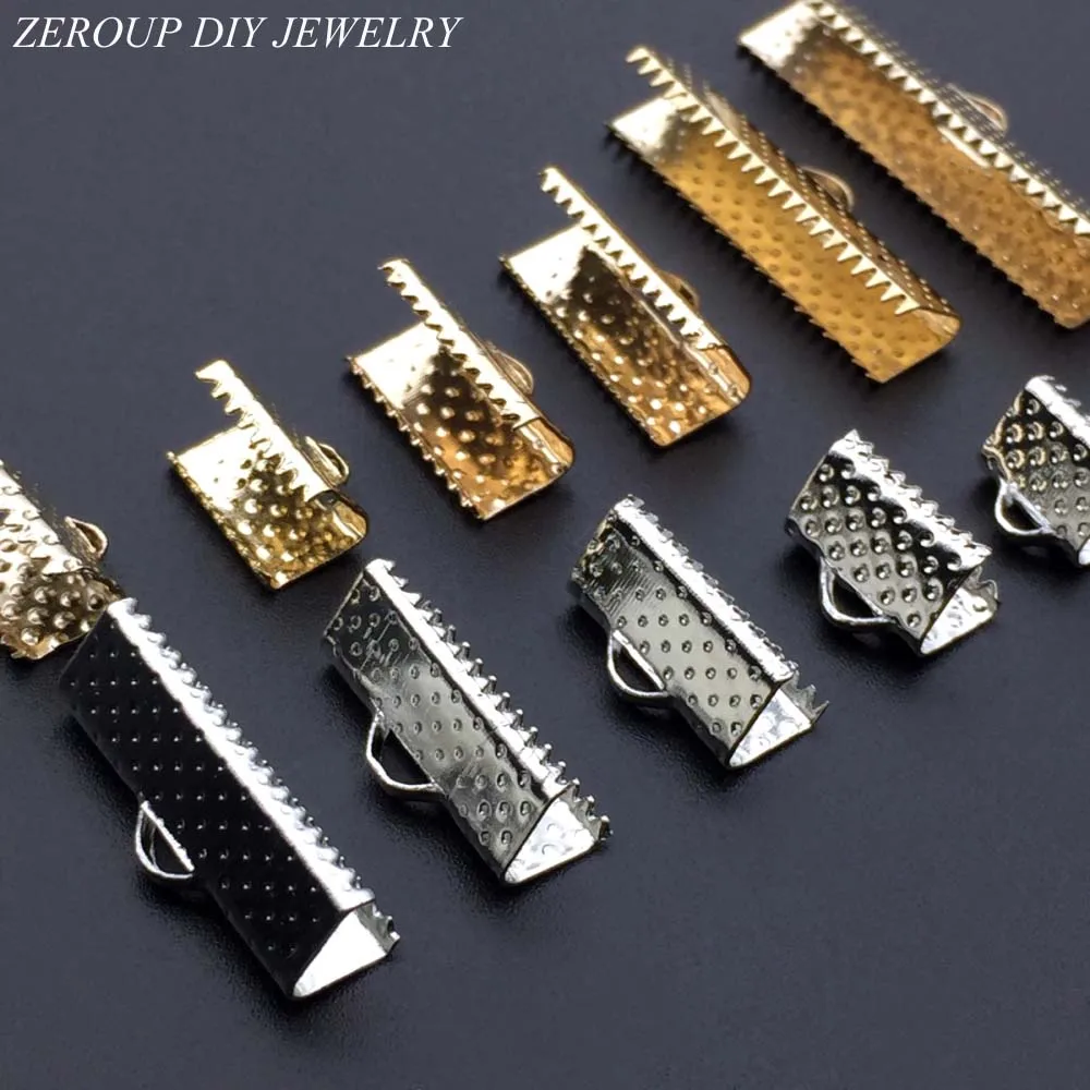 

ZEROUP 50pcs Metal Crimps End Caps for Flat Leather Cord Gold/Silver Color End Fastener Connectors Clasps Jewelry Making