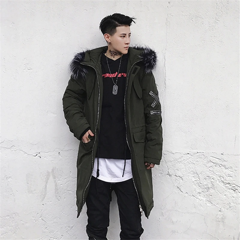 «хип-хоп», зимняя куртка Для мужчин с капюшоном меховой воротник ветровки уличная утепленный пуховик средней длины ветровка пальто Для мужчин Костюмы Q0293