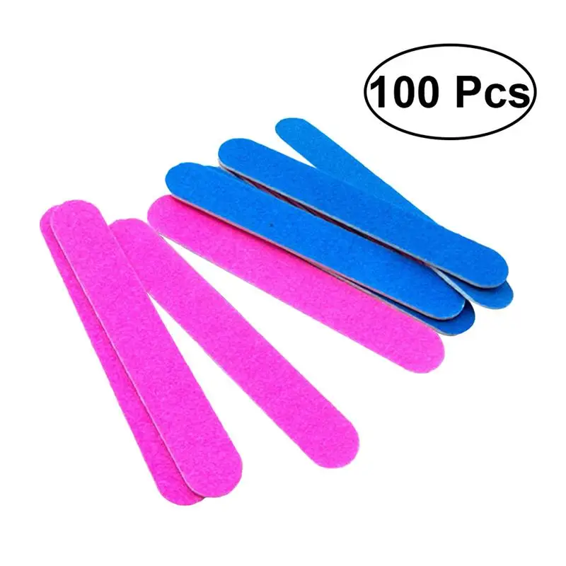 100psc Disposable Nail Files Double Sided Emery Boards Straight