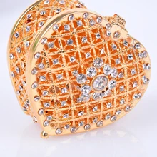 Gold Herz Geformt Legierung Schmuck Box für Frauen Metall Schmuck Box mit Strass Hochzeit Geschenk für Braut Brautjungfer Zubehör(China)