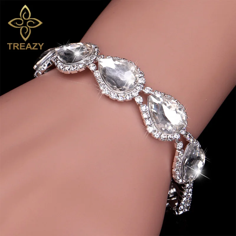 TREAZY роскошный горный хрусталь кристалл браслеты и браслеты для женщин посеребренные свадебные браслеты, Свадебные украшения Аксессуары - Окраска металла: Design 6