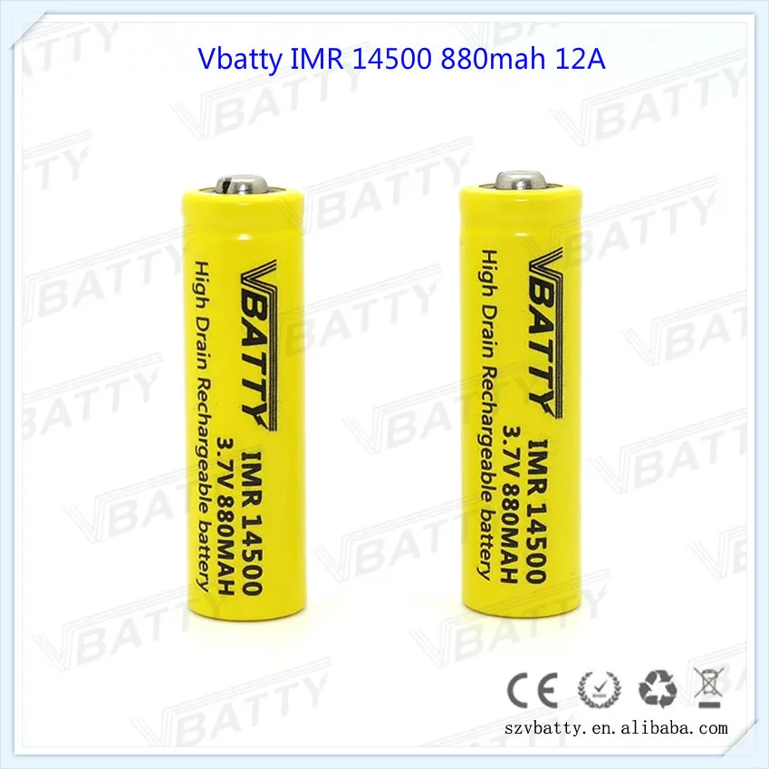 Высокое качество Vbatty IMR 14500 880mah 12A 3 7 V перезаряжаемый литий полимерный аккумулятор