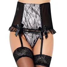 5079 Floral Lace High Waist Garter Belt Black Lace Patchwork Sexy Women Lingerie Panties Transparent Plus Size Garter Panties