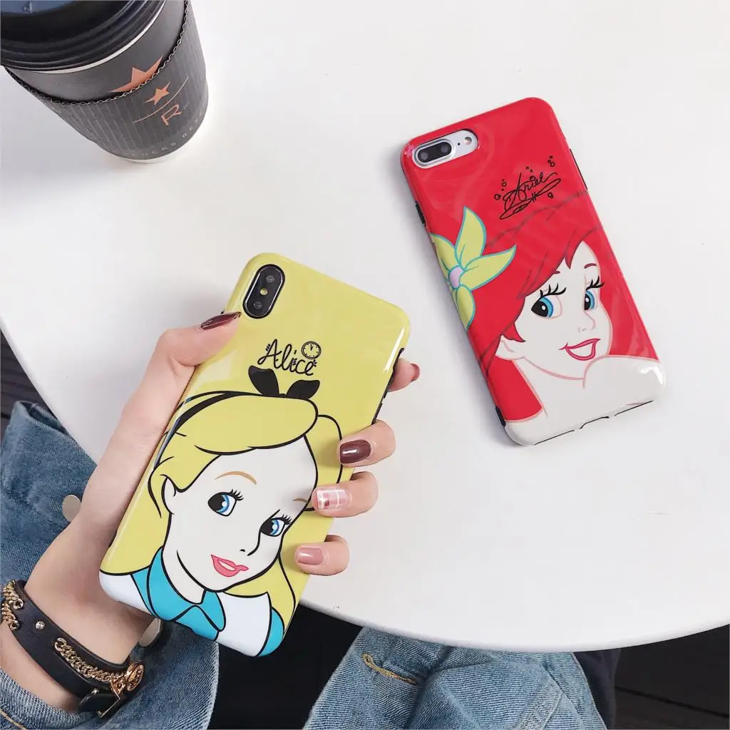 

Fashion cute cartoon anime Disneys princess Ariel Alice cover case for iPhone 8 7 6 6s Plus X 10 XR Xs Max soft phone back shell
